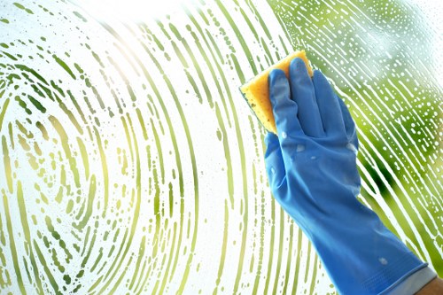 Carpet cleaning technician using protective equipment in a Docklands property