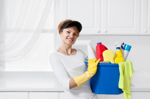 Trained carpet cleaner inspecting a carpet before treatment